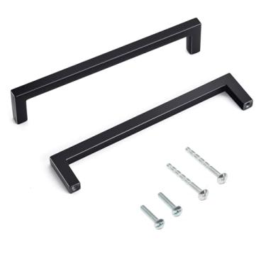Imagem de Jukzi Pacote com 20 puxadores de armário de 160 mm (6-1/4 pol.) Barra quadrada de textura central de alta textura sólida de liga de alumínio fosco preto fosco acessórios de alça de cozinha para gaveta de armário e banheiro.