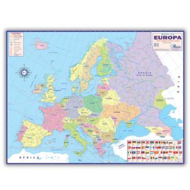 Imagem de Mapa Geográfico Político Escolar Planisférico Da Europa - Dobrado 120 