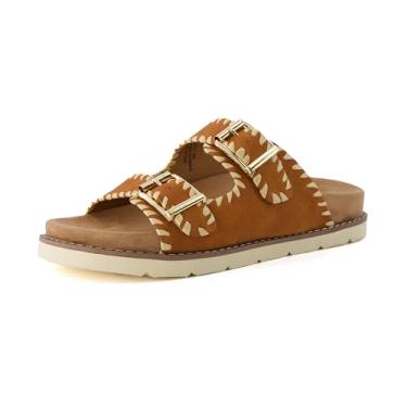 Imagem de CUSHIONAIRE Women's Wyatt whipstitch footbed sandal with +Comfort, Wide Widths Available, Cognac Nubuck 9