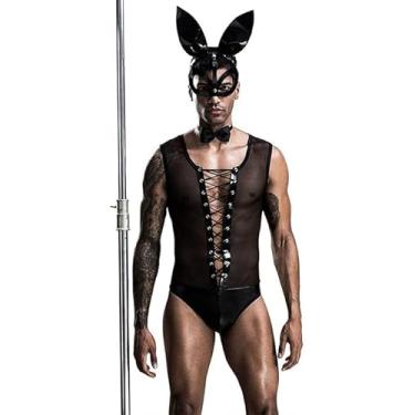 Imagem de BBOYMMYOBB Mens Cosplay Costume Tuxedo Sexy Lingerie Set Role Play Rabbit Man Sissy Uniform Gay Bar Nightclub Outfit Black