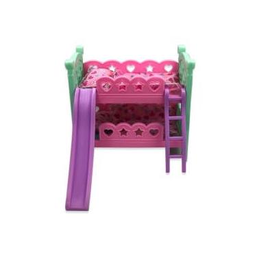 Imagem de Berço de Boneca Beliche com Escorregador, 28 cm x 31 cm, Rosa/Verde/Roxo, Plástico