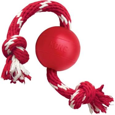 Imagem de KONG - Bola com corda – Borracha durável, brinquedo para pegar e mastigar – para cães pequenos