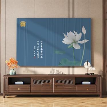 Imagem de HSTANGKY Capa de TV interna para TV LCD LED pano moderno telas artísticas à prova de poeira decoração de tecido ajuste universal 32-80 polegadas montado na parede/desktop use display escudo-flor2||81