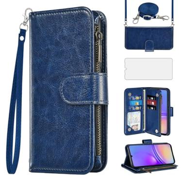 Imagem de Asuwish Capa de celular para Samsung Galaxy A05 carteira com protetor de tela de vidro temperado alça transversal flip zíper suporte para cartão de crédito móvel slot suporte Ao5 A 05 mulheres meninas