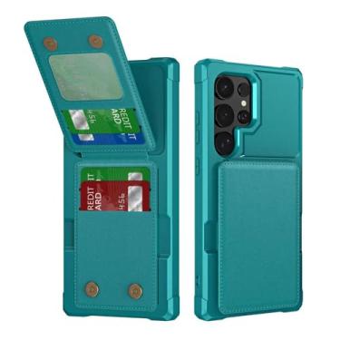 Imagem de Capa multifuncional para celular Samsung S25 S24 S23 Ultra Plus, capa de couro com abertura para cima e para baixo, tipo carteira, verde, para Samsung S24