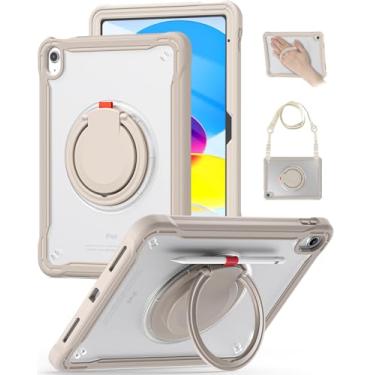 Imagem de BRAECN Capa para ipad 10ª geração 2022 capa protetora robusta à prova de choque com suporte para lápis, suporte giratório de 360°, alça de ombro, cáqui
