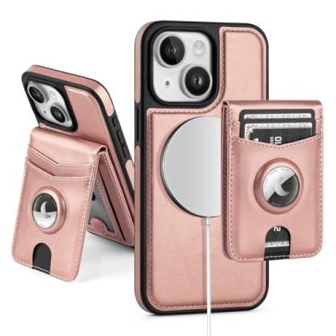 Imagem de SkyEagle Capa carteira compatível com MagSafe para iPhone 13 com suporte para AirTag, 2 em 1, de couro PU, magnético, destacável, com bloqueio de RFID, suporte para cartão de crédito, capa flip com