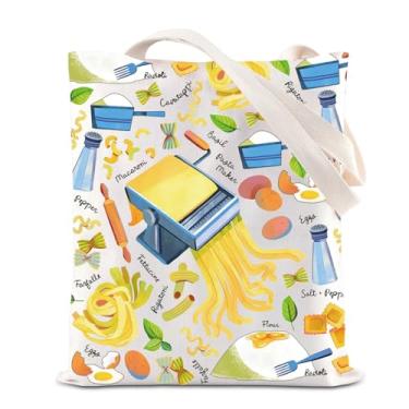 Imagem de ENSIANTH Bolsa de compras Italy Pasta list Spaghetti Fettuccine Ravioli Noodle Gift Foodie -Cooking - Bolsa de compras para amantes de massas, Bolsa de macarrão