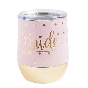 Imagem de Bride Cálice de vinho sem haste de aço inoxidável de 350 ml de bolinhas rosa macio com tampa