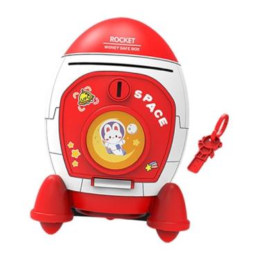 Imagem de IEUDNS Cofrinho de de desenho animado, brinquedo educativo de economia para presentes de aniversário com chave e adesivos, decoração de mesa, Vermelho