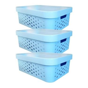 Imagem de kit 3 caixa organizadora cesto multiuso azul claro 6 litros qualidade 