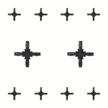 Imagem de Conectores cruzados de irrigação 10 peças para mangueira de 8/11 mm, acessórios de irrigação por gotejamento de 5/16 polegadas, acoplamento de 4 vias para sistemas de irrigação por gotejamento de