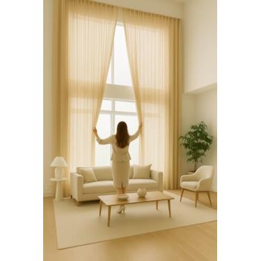 Imagem de Cortina Pé Direito Duplo 6m x 4m Premium Voil Linho Flamê – Elegância e Sofisticação para Ambientes Altos (Beje)