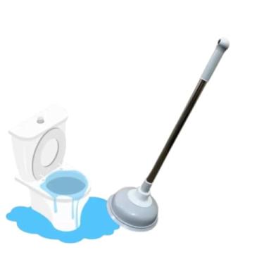 Imagem de Desentupidor De Vaso Sanitário Alta Sucçâo Wc Banheiro Ralo Cozinha Pia Tanque Lavatório Com Cabo Longo De Inox