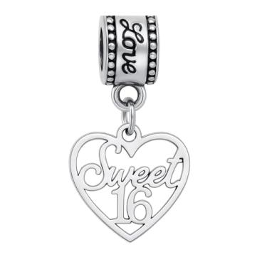 Imagem de Pingente de coração com 16 recortes para pulseira, pingente de aniversário de aço inoxidável banhado a prata, lembrança de estilo escrito, compatível com Pandora, pulseiras europeias, presente de