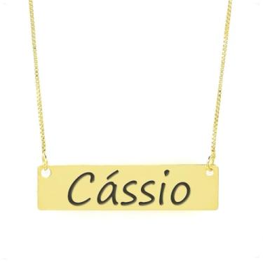 Imagem de Colar Nome Personalizado Chapinha Gravação Cássio Banhado Ouro 18K - 999004169