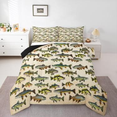 Imagem de Erosebridal Conjunto de cama infantil King Peixe Pike para pesca e caça, coleção de cama rústica, cabana, fazenda, lúcio, peixe, edredom para homens, adultos e meninos