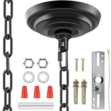 Imagem de MAYOMAJO Kit De Cobertura Luz 6" Com Corrente Suspensão 6 Pés, Resistente, Placa Reposição Para Lustre, Luminária Pendente, Cesta Flores Ou Projetos Diy (Preto)