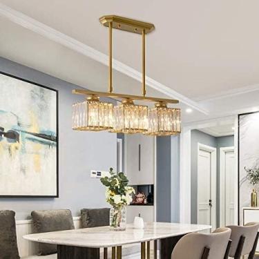 Imagem de Lustres De Ouro De Cristal Linear Longo Nórdico Para Sala De Jantar Armazém Quadrado Luzes Pendentes De Cristal Preto Pendentes Cluster Lustre De Teto Retangular Para Ilha D, Gold-3 Lights