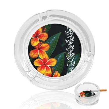 Imagem de Cinzeiro atraente de vidro de cristal de flores havaianas, cinzeiro redondo de vidro resistente para fumar cinzeiro portátil decorativo moderno para uso em casa, escritório, interior, exterior, pátio