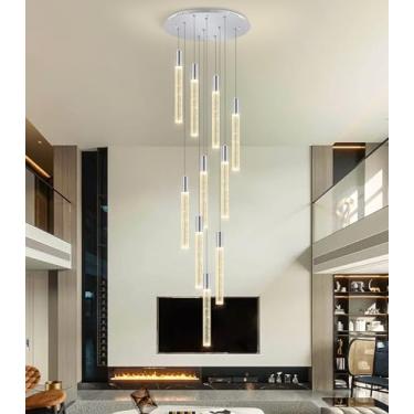 Imagem de cenozo Lustres modernos de 10 luzes para entrada de escadas, LED, regulável, glamouroso, luminosidade, luminária, escada, entrada, sala de estar, sala de jantar, níquel