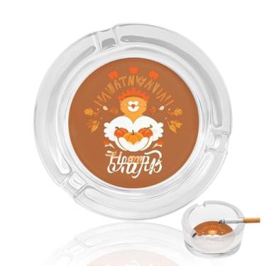 Imagem de Cinzeiro de vidro de cristal de Dia de Ação de Graças, cinzeiro redondo de vidro resistente, portátil, decorativo, moderno, cinzeiro para uso em casa, escritório, interior, exterior, pátio