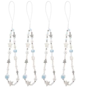 Imagem de DIYEAH de Celular Com Miçangas: 4 Peças de Com Pérolas E Estrelas, Pingente de Celular, Cordão de Pulso para Smartphone, Câmera, Mochila, Acessórios de Verão, Estilo Praia, Feita à Mão