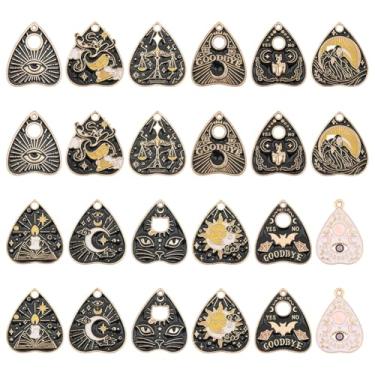Imagem de WEBEEDY 24 peças pingentes de tarô esmaltado, 12 estilos, pingente em forma de coração, Halloween, gótico, tarô, mau-olhado, sol, estrela, lua, gato, pingentes de liga para fazer joias, colar de