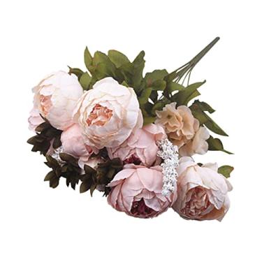 Imagem de Flores de seda de peônia, 13 cabeças, flores de peônia artificial, buquê de seda, hastes realistas, buquê artificial, flor