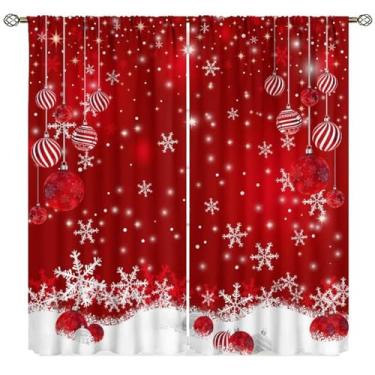 Imagem de Cortinas vermelhas para árvore de Natal, flocos de neve, Natal, Ano Novo, inverno, floresta de neve, Feliz Natal, decoração de festa, decoração de janela, para sala de estar, cozinha, 2 painéis