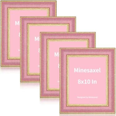 Imagem de Minesaxel Porta-retrato exclusivo rosa, 20 x 25 cm, vidro real, fofo, divertido ou vintage, 20 x 25, borda dourada com cavalete para mesa e exibição de parede, pacote com 4