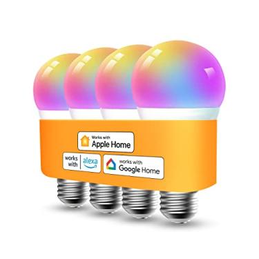 Imagem de Refoss Lâmpadas inteligentes funcionam com Apple HomeKit, lâmpadas inteligentes que mudam de cor, compatíveis com Siri, Alexa e Google Home, lâmpada LED A19, encaixe E26, 2700K-6500K regulável, 9W 810
