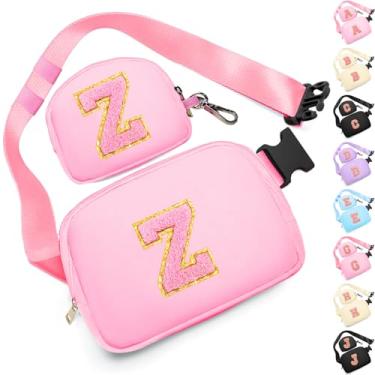 Imagem de Presentes de aniversário para meninas de 4, 5, 6, 7, 8, 9, 10, 11, 12 e 13 anos, pochete com aplique de letra inicial para mulheres, meninas e adolescentes, rosa, Medium, Z