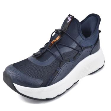 Imagem de JACKSHIBO Tênis masculino slip in Hands Free, bico largo, suporte de arco, tênis ortopédico para fascite plantar com amortecimento grosso, sola zero gota, almofadas metatarsais, Azul, 9.5 Wide