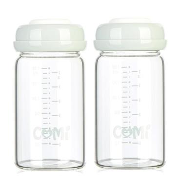 Imagem de Frasco de leite materno COMI Wide Neck Glass 180 ml (pacote com 2 tamp