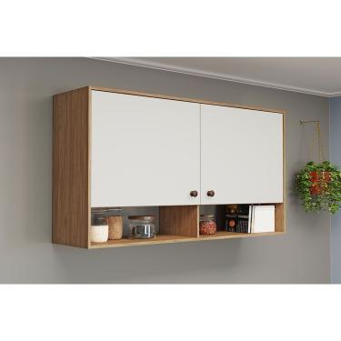 Imagem de Armário Aéreo p/ Cozinha Torino c/ 2 Portas 120cm Mel/Off White - Movelbento