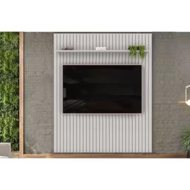 Imagem de Rack Bancada c/ Painel p/ TV até 65 Pol Pratic Ripado 1 Prateleira 183x240cm Bali - DJ Móveis