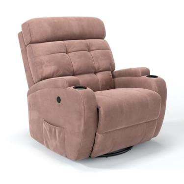 Imagem de Poltrona do Papai Reclinável Elétrica Giratória e Balanço em Suede Massagem (Rosa Nude)