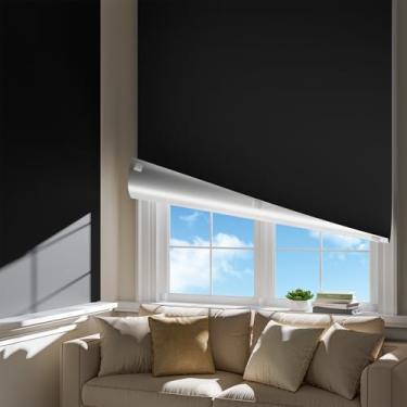 Imagem de Cortinas blecaute portáteis para quarto, fácil instalação, sem perfuração, persianas pretas e persianas para janelas internas com fitas de gancho e laço atualizadas, capa de janela 100% blackout para