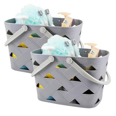 Imagem de MINDFARGE Organizador de organizador de plástico para banheiro portátil com alça e furos, bolsa de armazenamento de cesta de limpeza para higiene pessoal, itens essenciais para dormitório