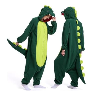 Imagem de RDSPTBEK Macacão de animal adulto – Pijama para mulheres e homens, casais, roupas de dormir de lã macia para cosplay de Halloween, Dinossauro, M