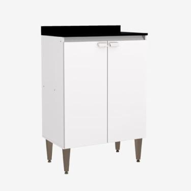 Imagem de Armário Gabinete Branco Moderno Para Cozinha Balcão Espaçoso Com 2 Portas e Pés Gs