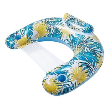 Imagem de Flutuadores de piscina para adultos, cadeiras infláveis de piscina, cadeiras de piscina com porta-copos, boias de piscina para adultos no verão, bronzeamento, praia, piscina, brinquedos (amarelo)