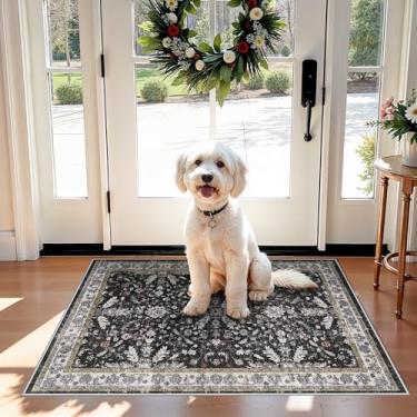 Imagem de Tapete de cozinha lavável antiderrapante 5 x 7 cm – Tapete Boho pequeno para pia e entrada, tapete interno fino macio para área de animais de estimação e banheiro (preto, 5 x 7)