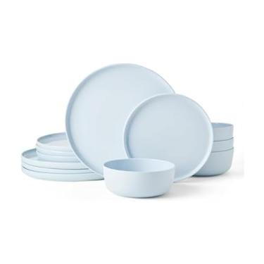 Imagem de Mikasa Madison Pastel Bone China Conjunto de louça leve de 12 peças, serviço para 4, azul enevoado