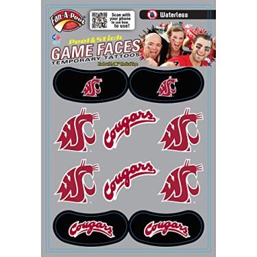 Imagem de Fan-A-Peel Tatuagem temporária Washington State Cougars Waterless Peel & Stick pacote variado – Acessórios hipoalergênicos de espírito escolar ótimos para porta traseira e dia de jogo – Adesivo