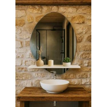 Imagem de Prateleira C/ Espelho Mdf Branca 95Cm Moderna Lavabo Médio - Móveis C.