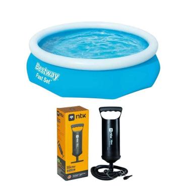 Imagem de Kit Piscina Inflável Bestway Fast Set 3.800 Litros Azul Com Bomba De Ar Manual Blow Com 3 Bicos Adaptadores Nautika