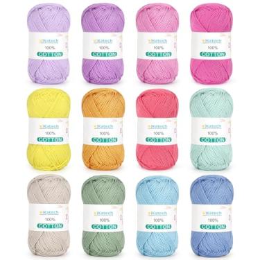 Imagem de Katech 1OO% fio de algodão para crochê e tricô – 12 cores de 137 jardas/49,9 g fio de algodão para bebê peso esportivo CYC #2 - macio e respirável - ideal para panos de prato, roupas de bebê