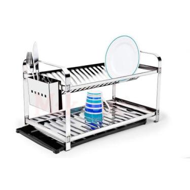 Imagem de Escorredor Inox 20 Pratos Montado - Porta Talher Inox Com Bandeja - Ma